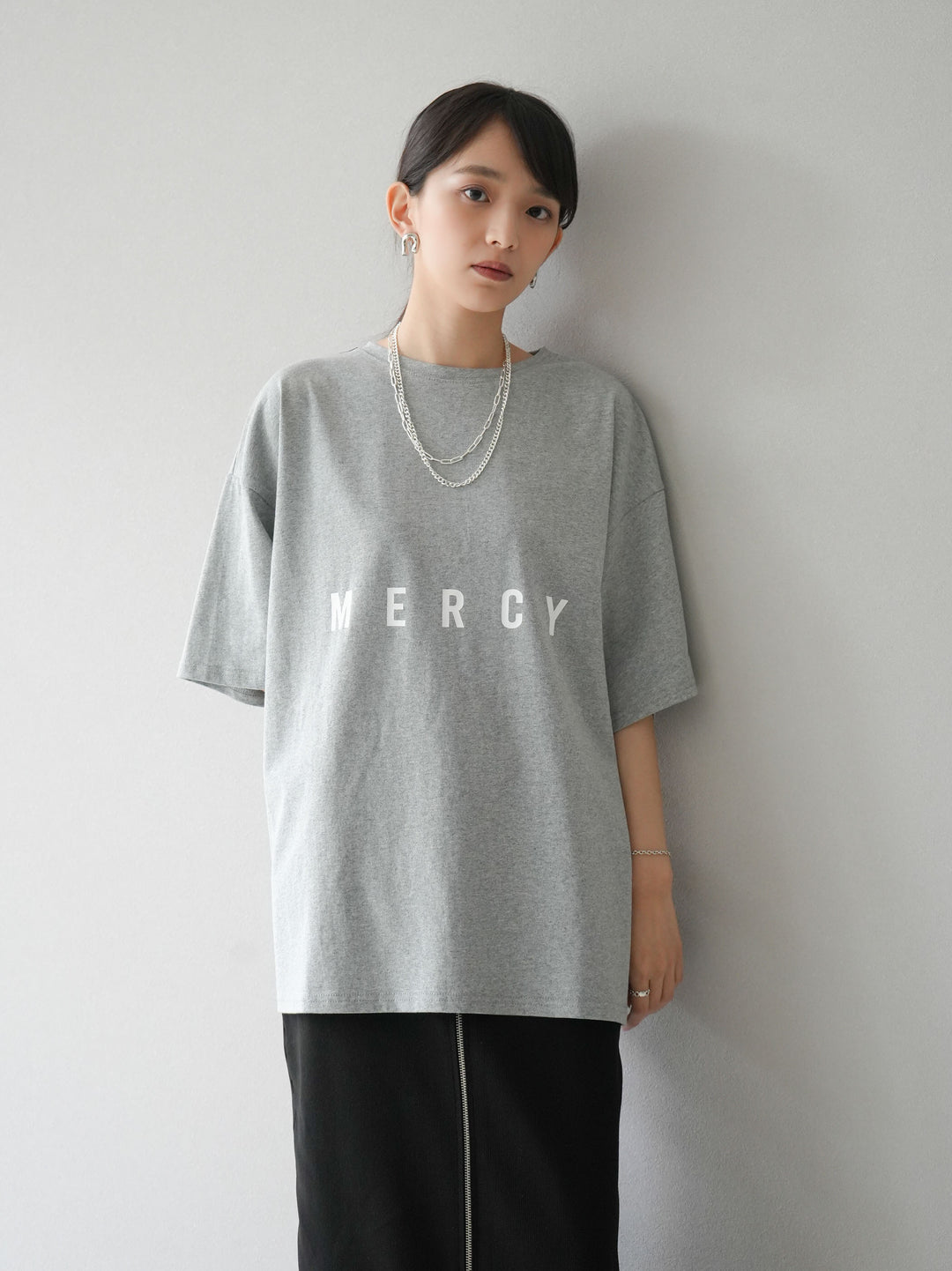 [予約]'MERCY'プリントビッグTシャツ/杢グレー