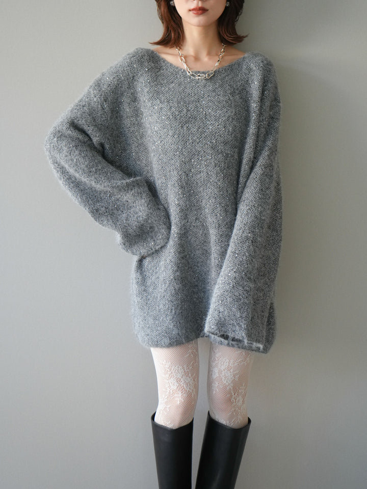 [SET]スパンコールミニシャギーニットチュニック+選べるアクセセット(2set)