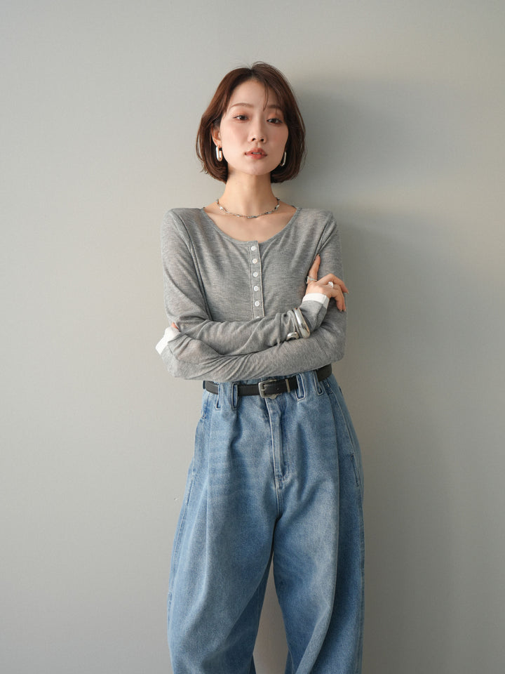 [予約]シアーリブバイカラーカーディガン/gray