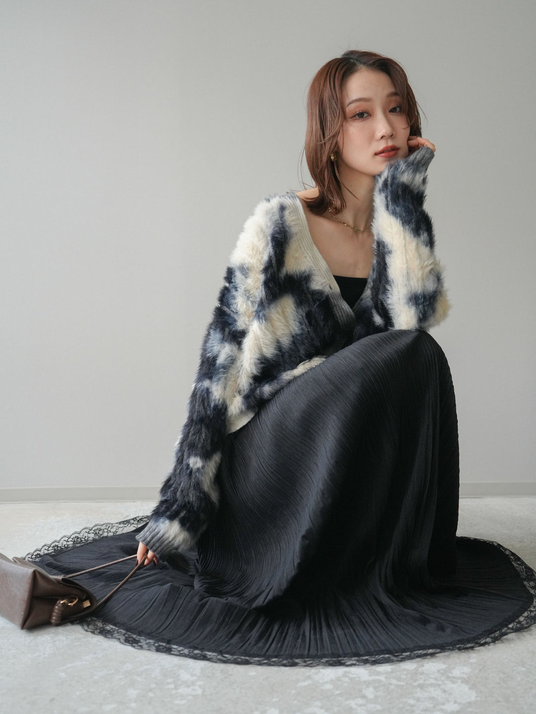 [予約]ニュアンス柄シャギーニットカーディガン/khaki