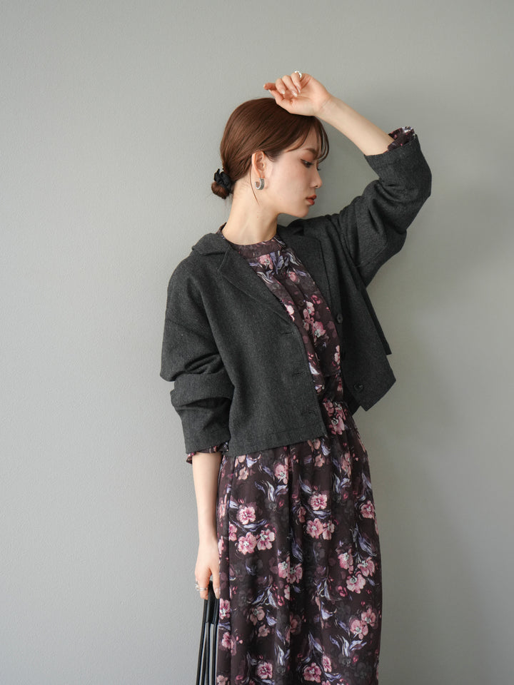 [予約]フラワーフリルブラウス/ブラウン