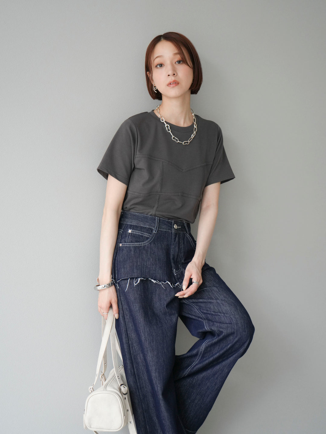 [預購] 緊身胸衣設計T卹/炭灰色