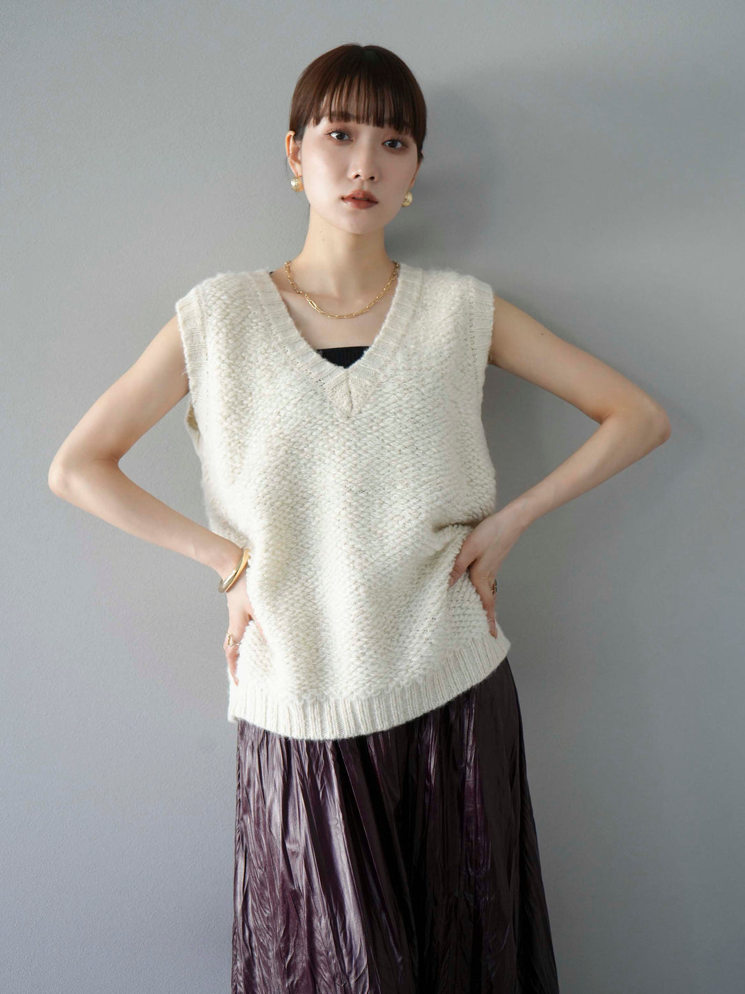 [予約]ループ編みニットベスト/アイボリー