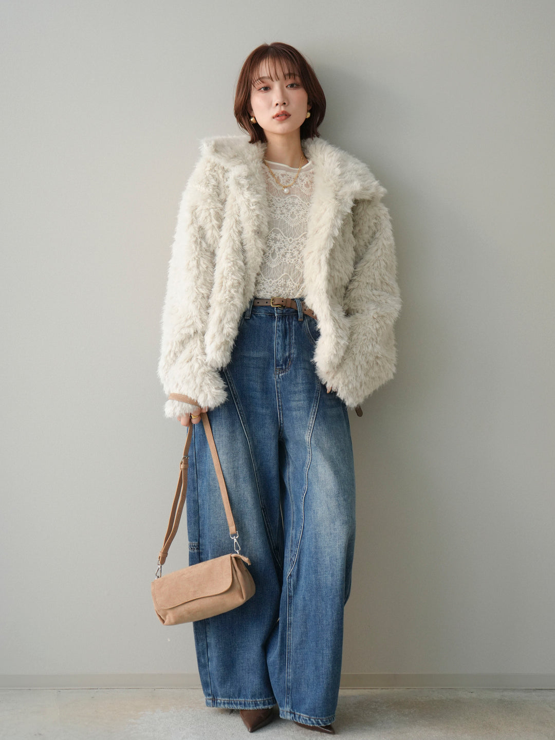 [SET]フェイクファー襟付きショートブルゾン+フェイクファー襟付きショートブルゾン(2set)