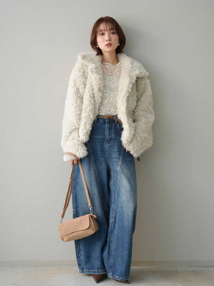 [SET]フェイクファー襟付きショートブルゾン+フェイクファー襟付きショートブルゾン(2set)