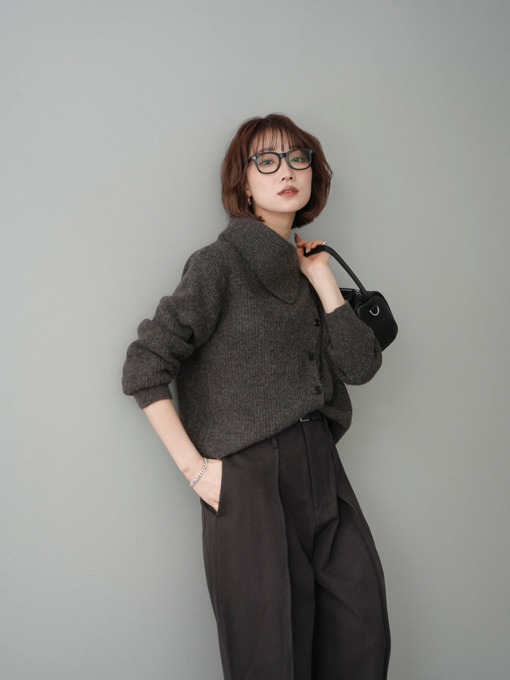 [SET]ハイネックデザインボタンニットカーディガン+選べるアクセセット(2set)