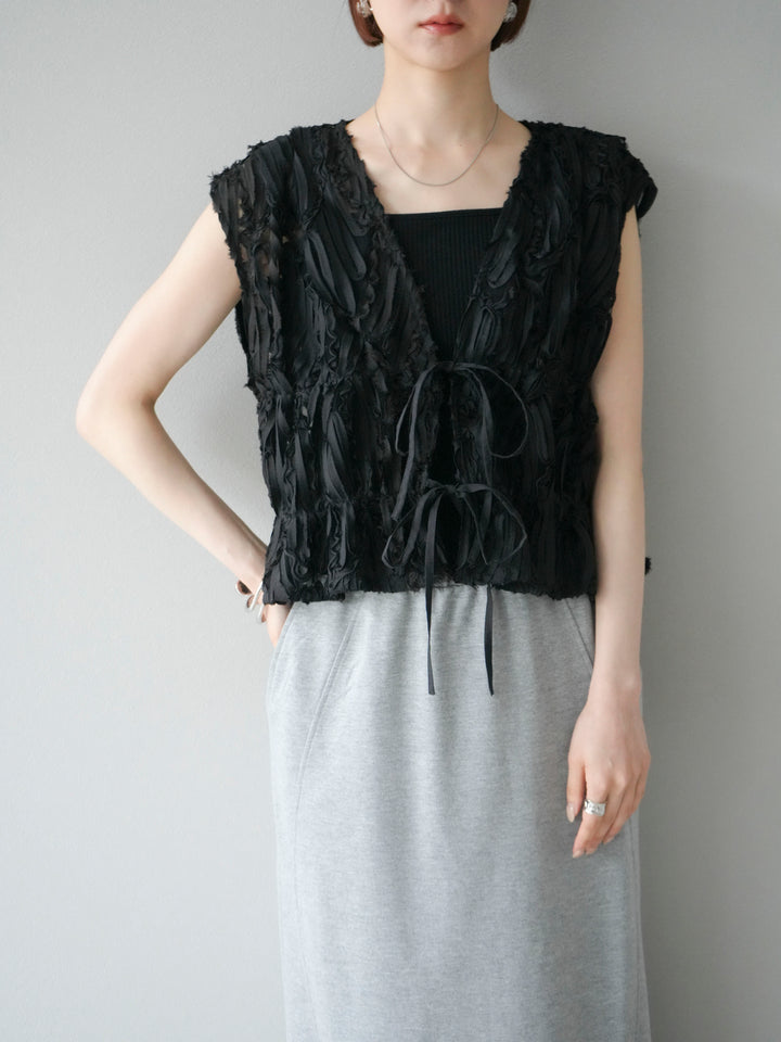 [SET]ジャガードレースリボントップス+スウェットロングスカート(2set)