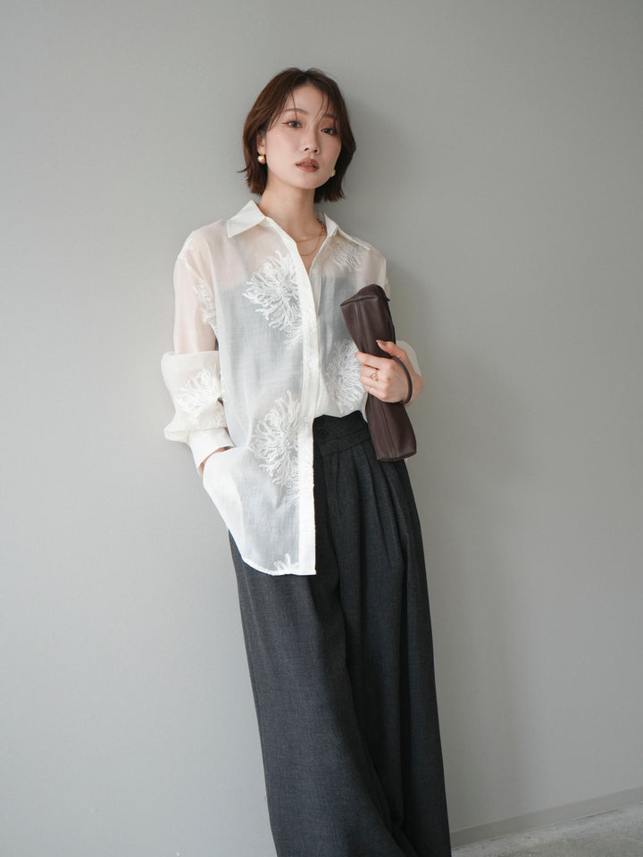 [SET]シアーエンブロイダリーシャツ+ダブルボタンドレープパンツ(2set)