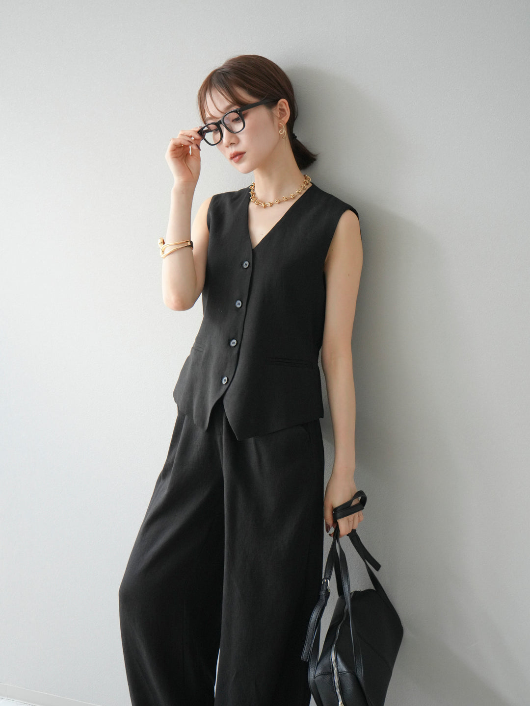 [SET]Vネックジレ＆ワイドパンツSET UP(2set)