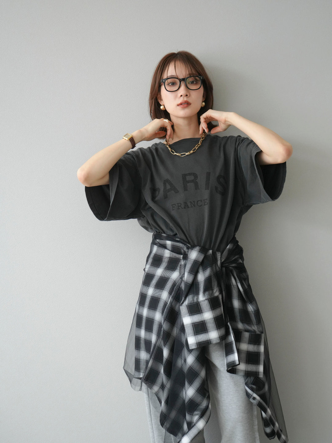 [予約]ピグメントロゴプリントTシャツ/チャコール