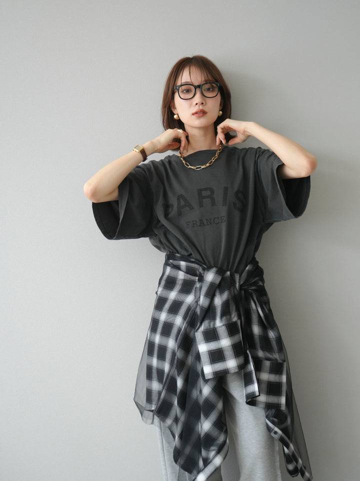 [予約]ピグメントロゴプリントTシャツ/チャコール