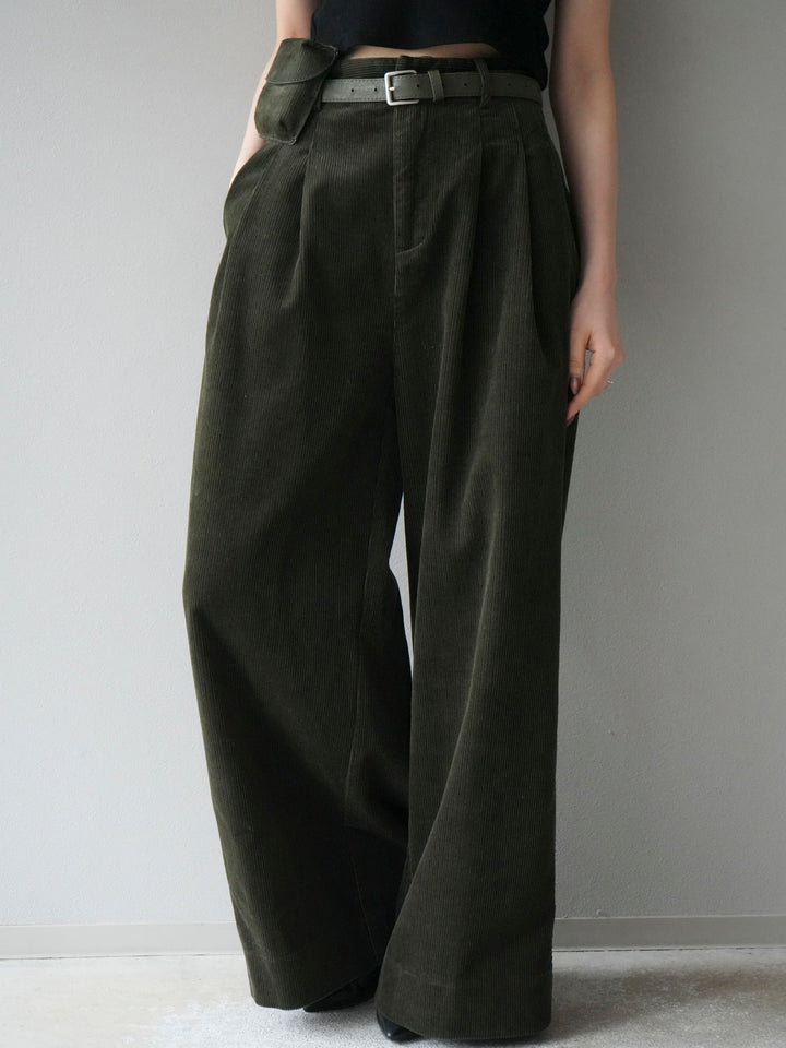 [予約]ベルト付コーデュロイワイドパンツ/green