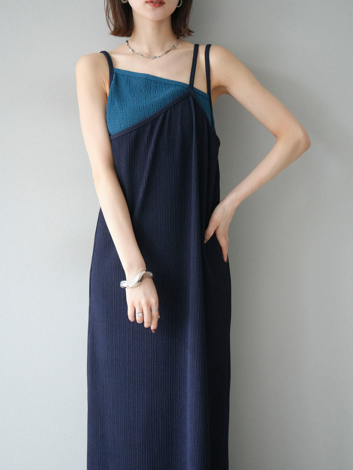 [予約]バイカラーレイヤードキャミワンピース/ネイビー