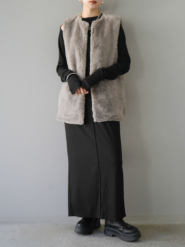 [SET] 鏤空羅紋長袖洋裝+可選配件套裝（2套）