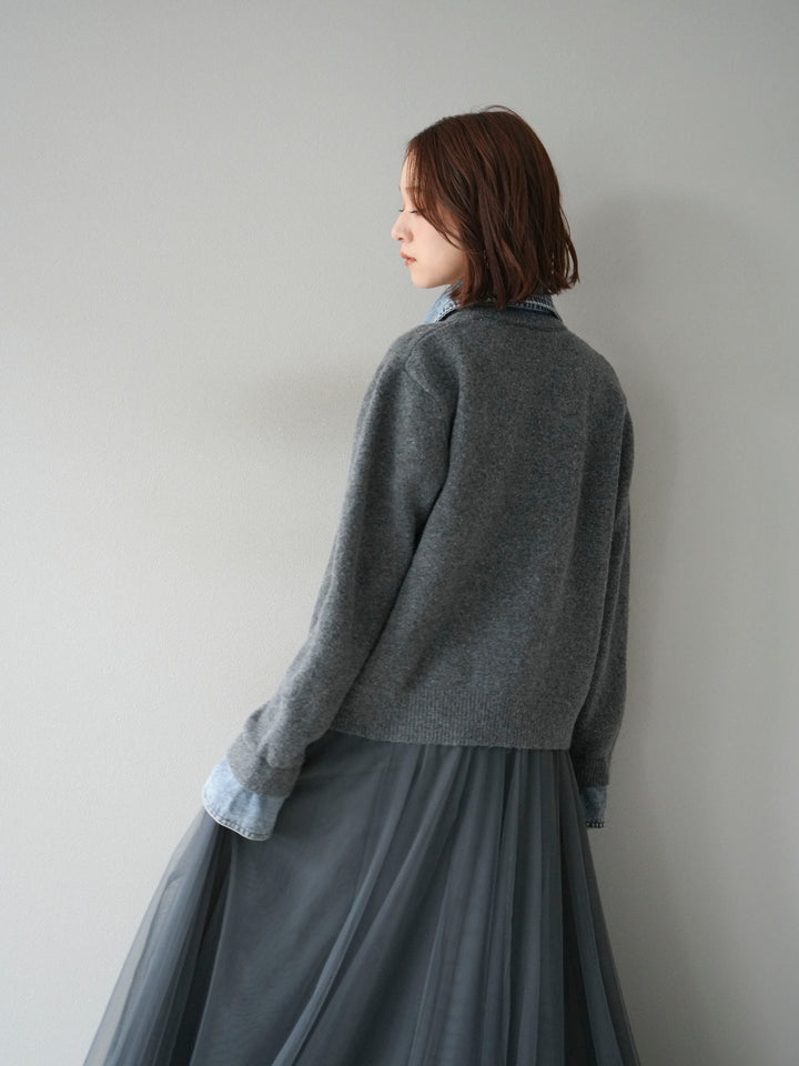 [予約]デニム襟ボタンニットカーディガン/チャコール