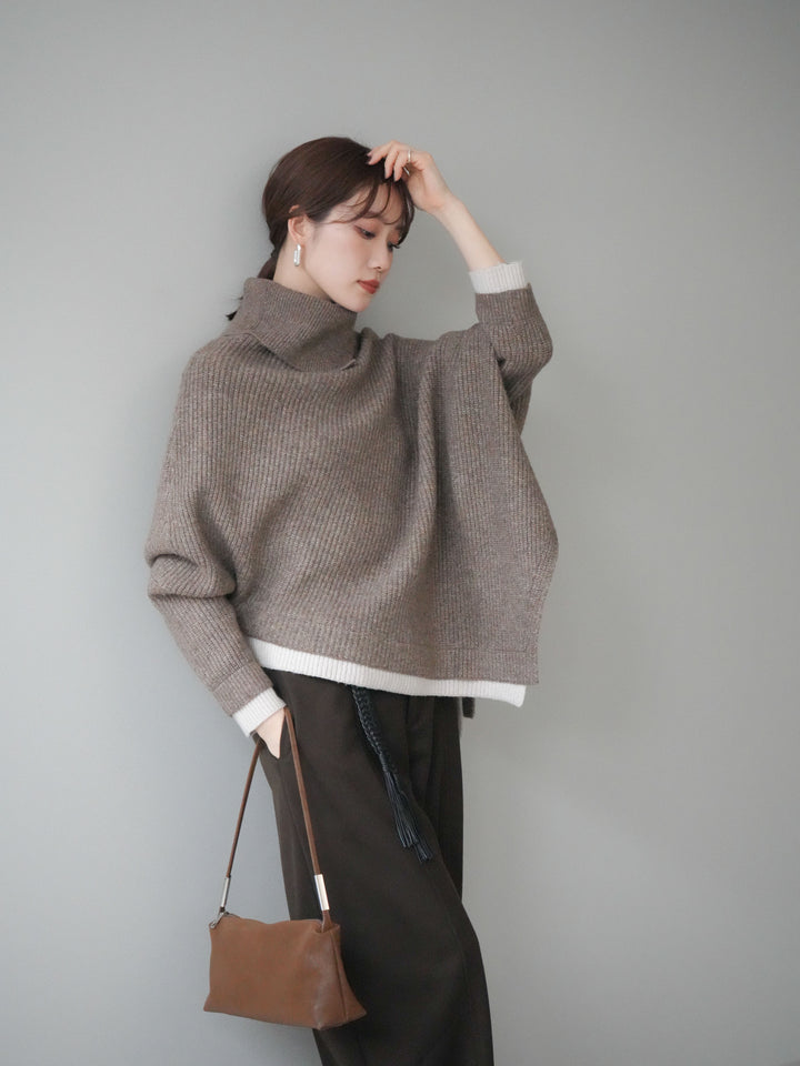 [予約]配色アシンメトリードルマンニットプルオーバー/oatmeal