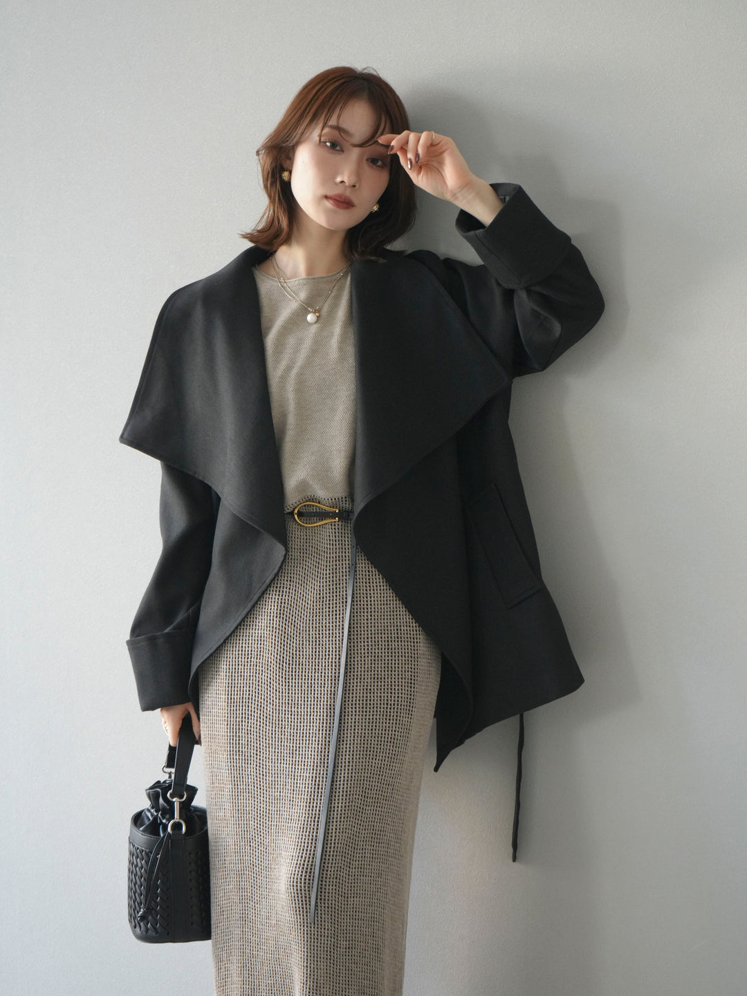 [予約]メッシュ切替ノースリーニットワンピース/beige