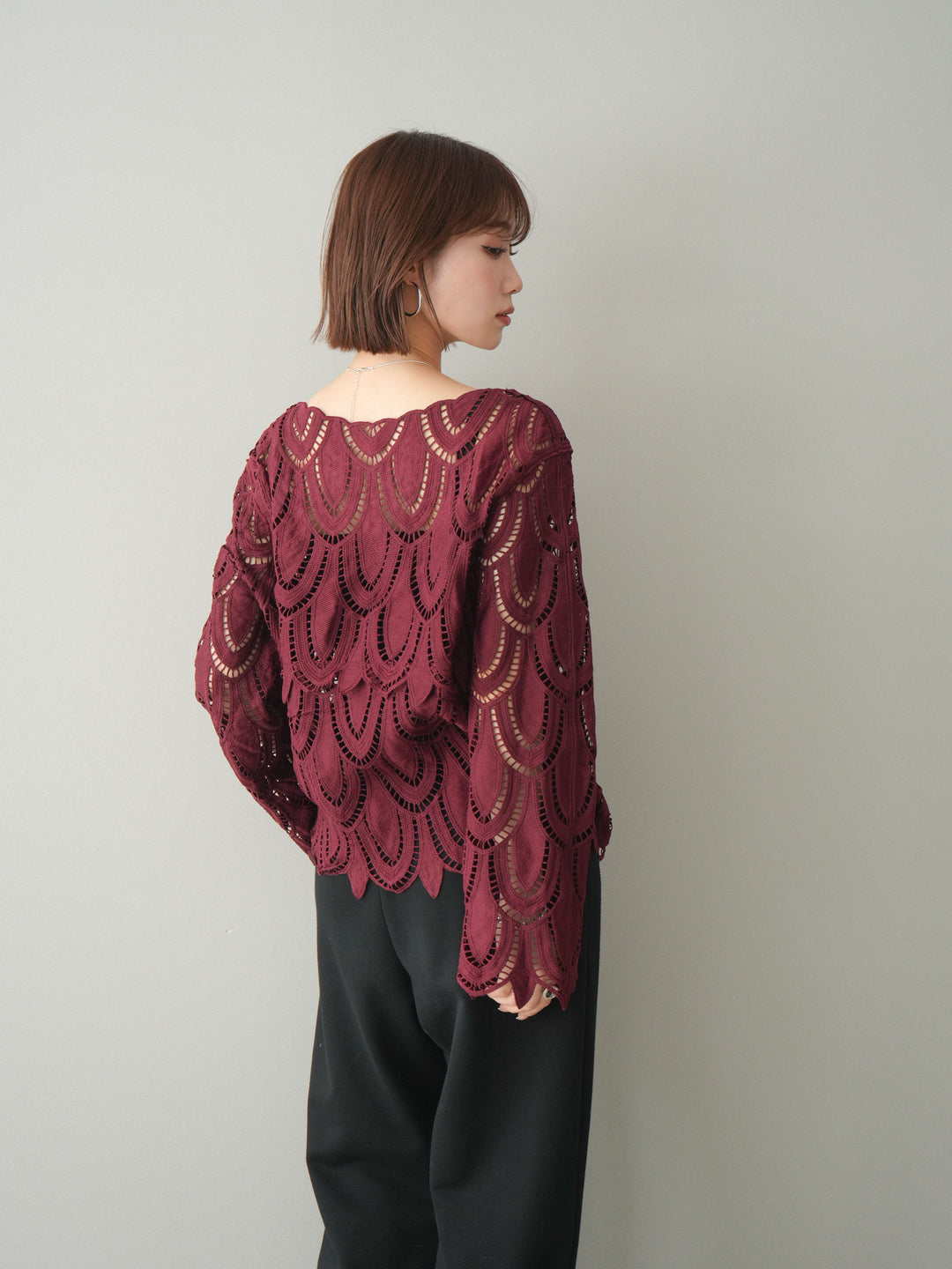 [予約]透かしコードレースブラウス/bordeaux