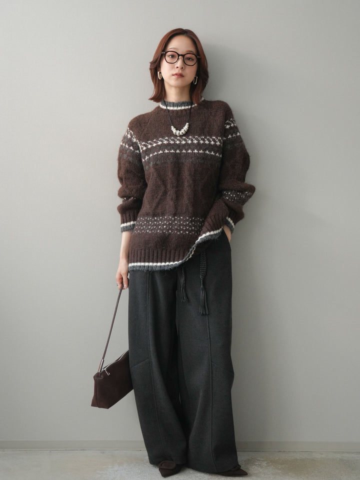 [予約]ベルト付裏起毛センターシームカーブパンツ/charcoal