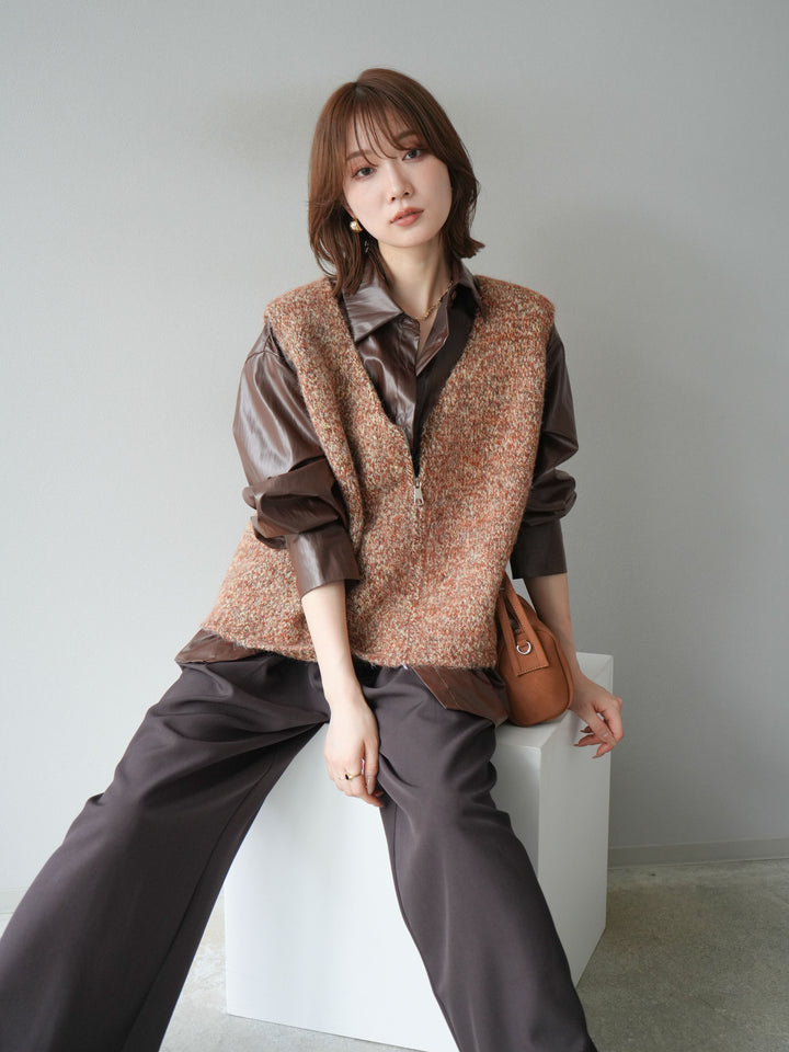 [予約]フェイクレザーシャツ/ブラウン