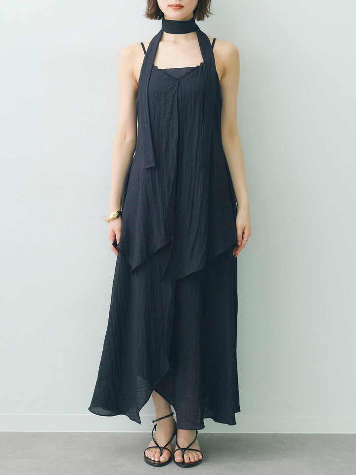 [予約]ワッシャーレイヤードデザインキャミワンピース/black