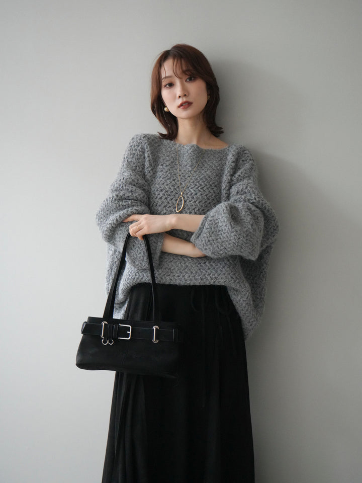 [予約]ワッフル編みオーバーニットプルオーバー/gray