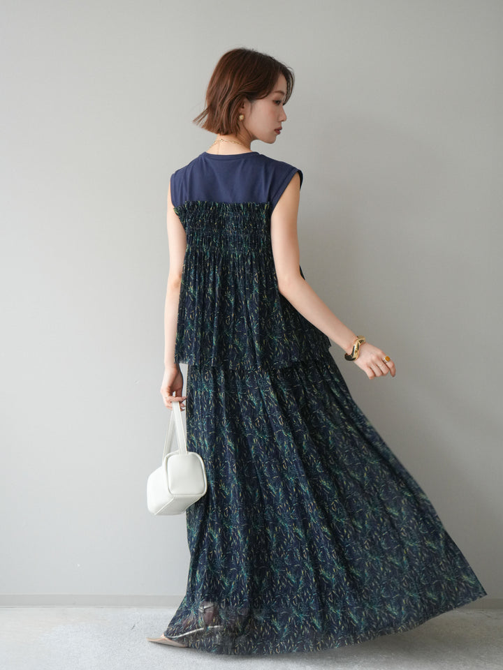 [SET]チュールプリントノースリーブトップス+チュールプリントスカート(2set)