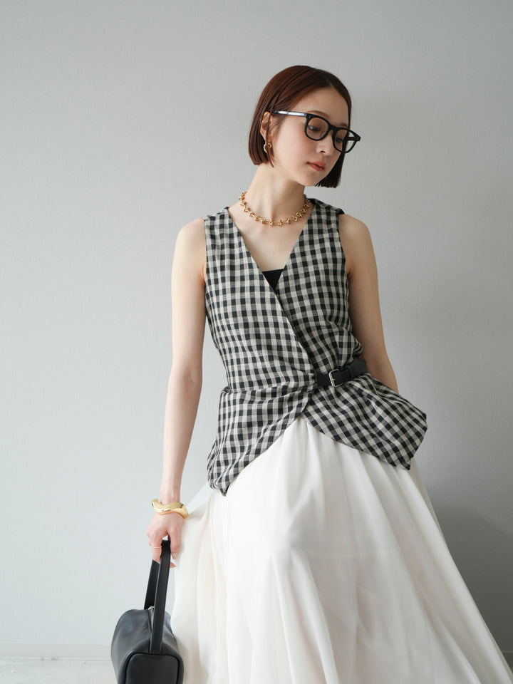 [SET]ベルトデザインバルーンブラウス+シフォンフレアスカート(2set)