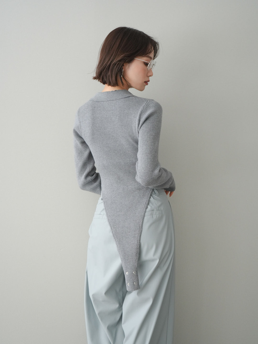 [予約]リブポロニットボディスーツ/mokugray