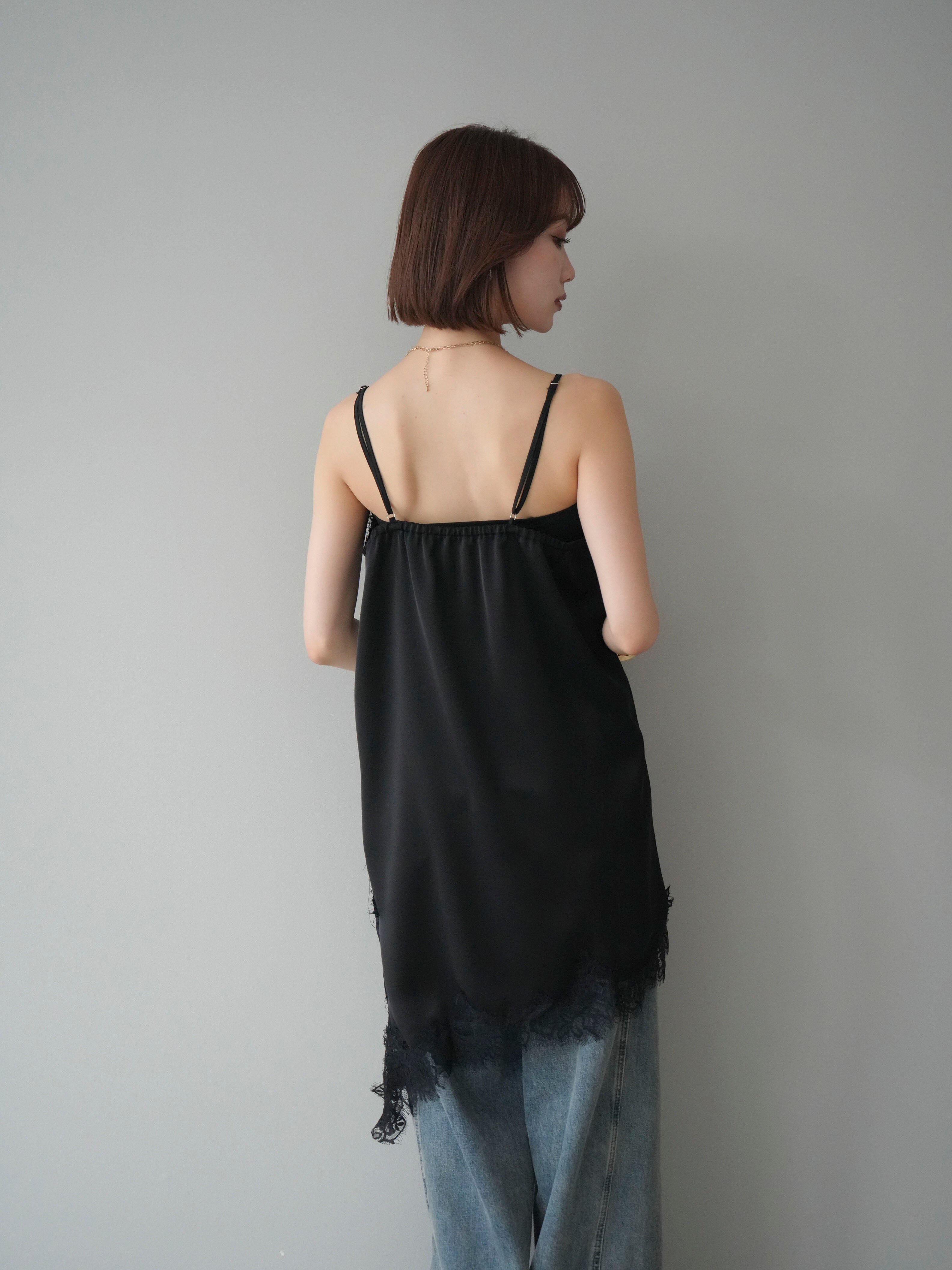 予約]アシンメトリーサテンレースキャミソール/black – Lumier