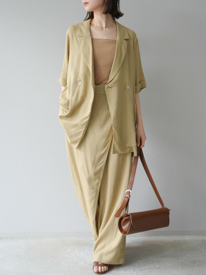 [予約]ライトリネンアシンメトリーワイドパンツ/ベージュ