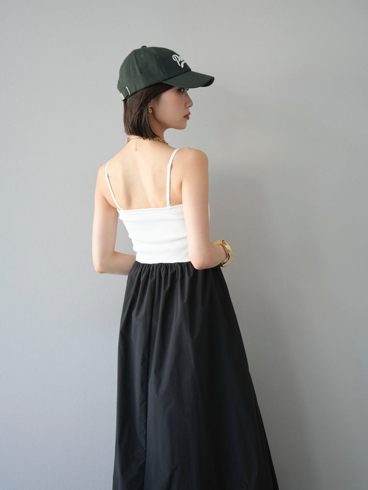 [予約]異素材ドッキングカップ付ベアキャミバルーンワンピース/オフブラック