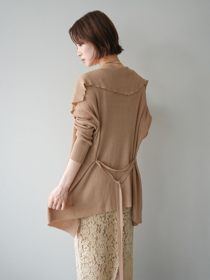 【預購】垂褶羅紋針織長裙 / 米色