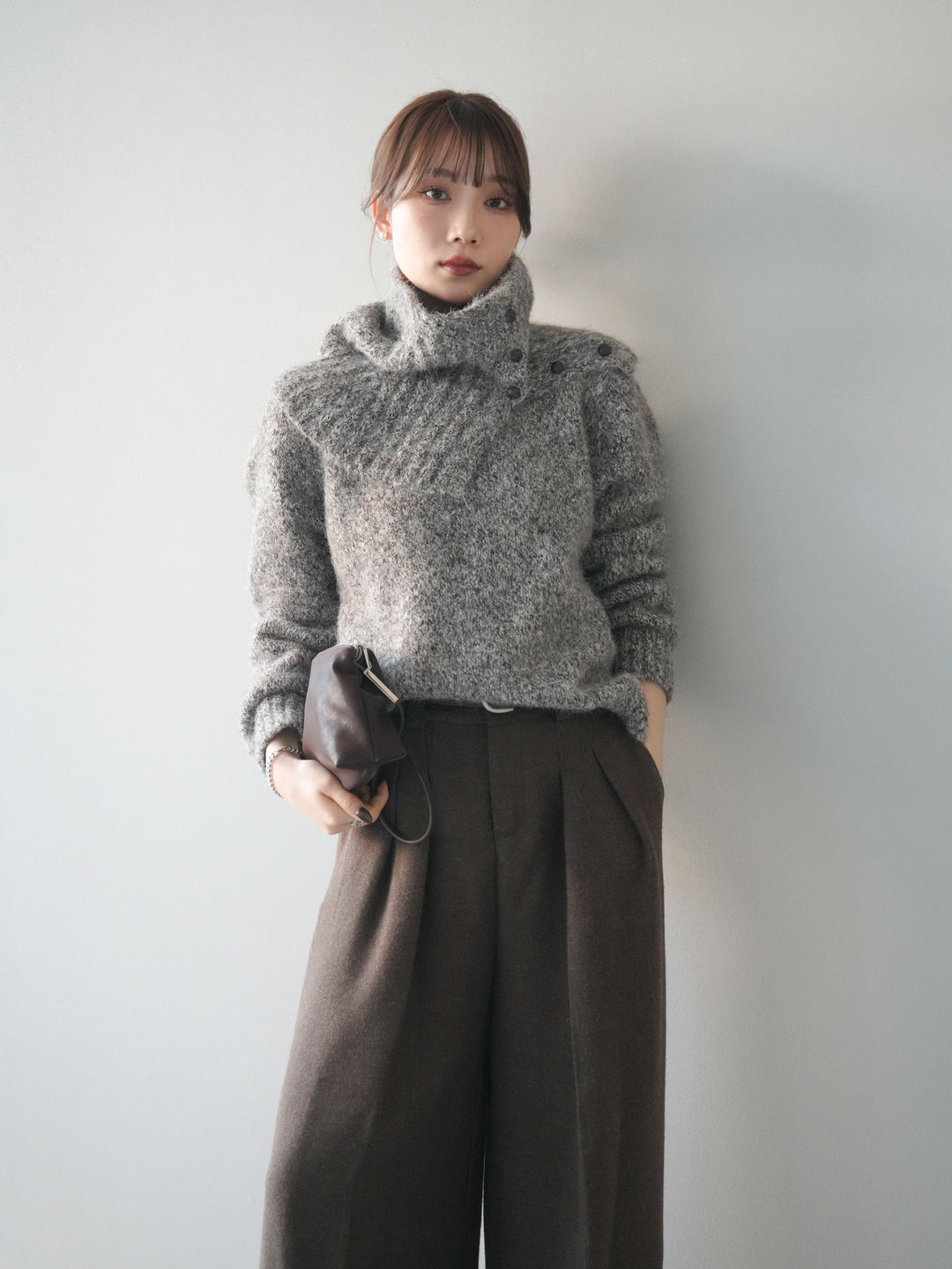 [予約]ネック付MIXニットアンサンブル/brown