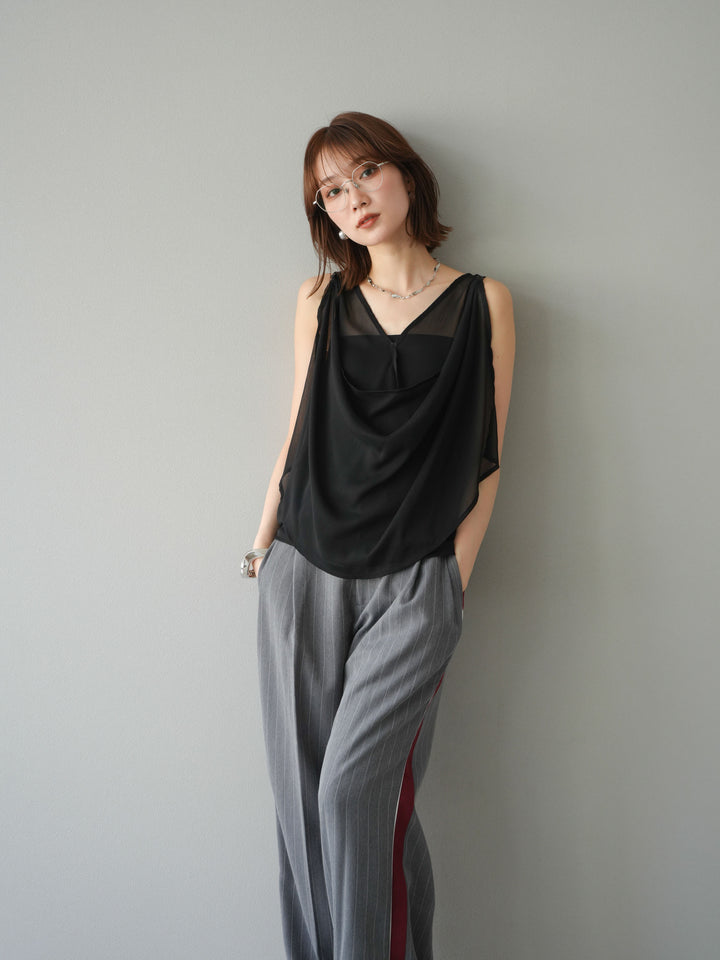 [予約]サイドラインストライプワイドパンツ/グレー