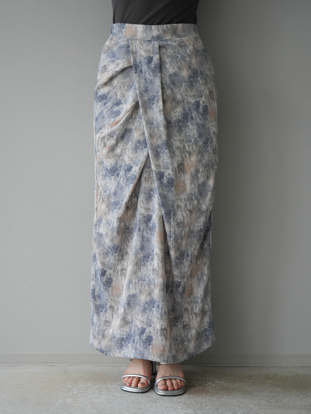 [予約]水彩アートタックIラインスカート/ラベンダー