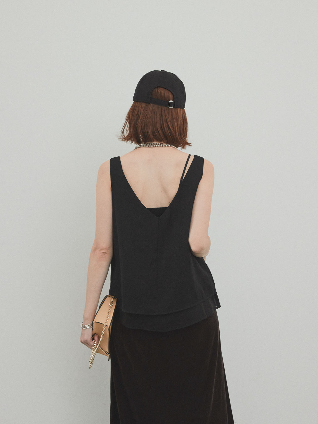 [SET]ワッシャーサテンシアーレイヤードタンクトップ+ベロアナロースカート(2set)