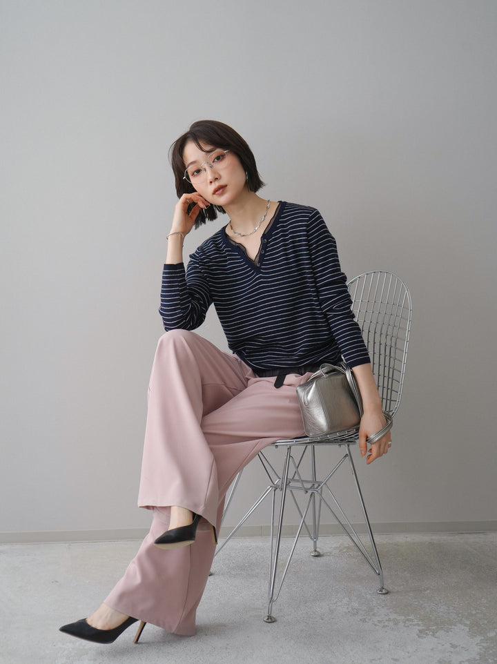 [SET]チュールレイヤードデザインボーダーニットトップス+チュールレイヤードデザインボーダーニットトップス(2set)