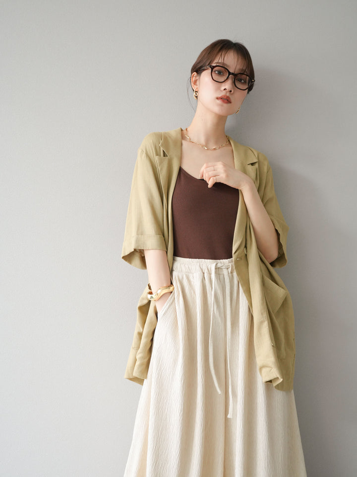 [予約]ライトリネンハーフスリーブジャケット/ベージュ