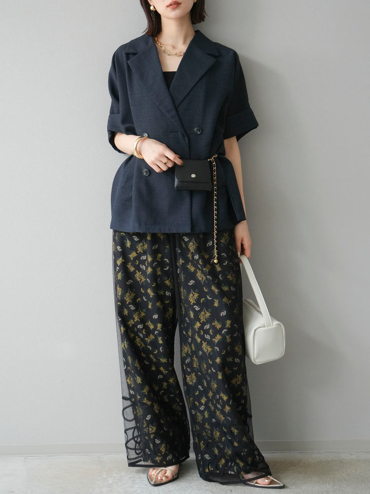 [予約]ブーケプリントタックパンツ/ブラック