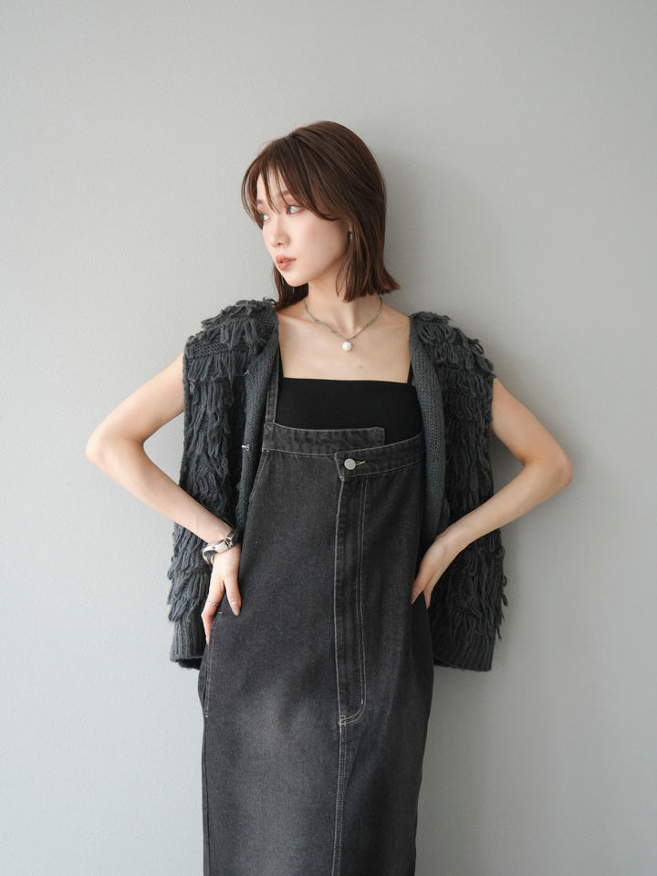 [SET]ループデザインベスト+アシンメトリーデニムワンピース(2set)
