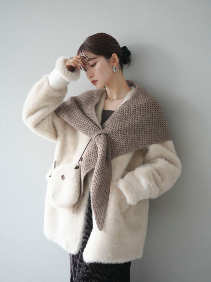 [SET]バッグ付エコファーノーカラーコート+選べるアクセセット(2set)