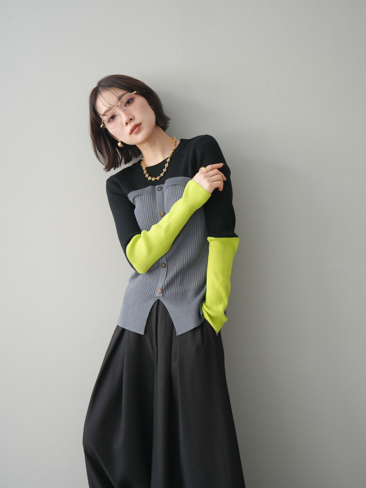 [SET]配色ビスチェドッキングリブニットトップス+選べるアクセセット(2set)