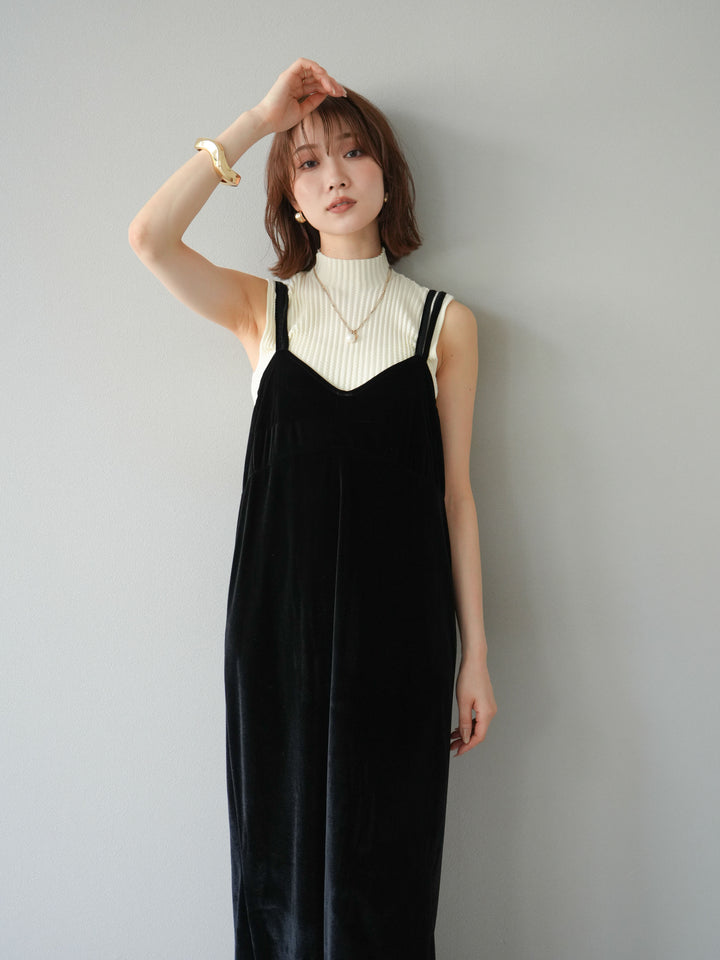[予約]ベロアビスチェキャミワンピース/ブラック