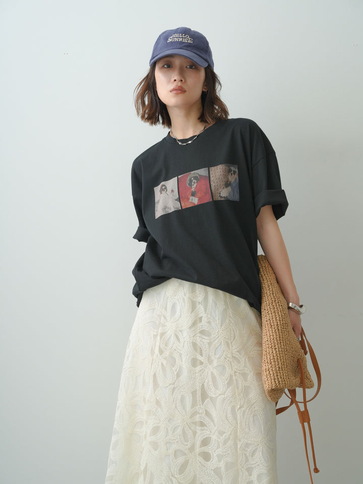 [SET]スリードッグフォトボックスTEE+フラワーレースレイヤードスカート(2set)