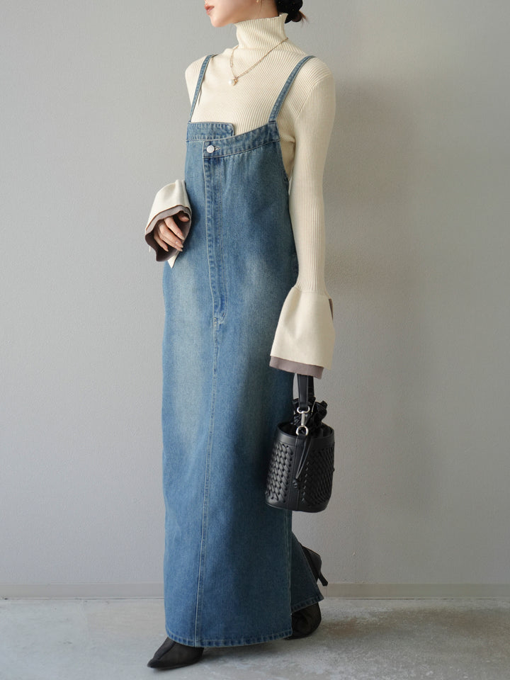 [3]ヘンリーネック配色リブニットトップス/アイボリー