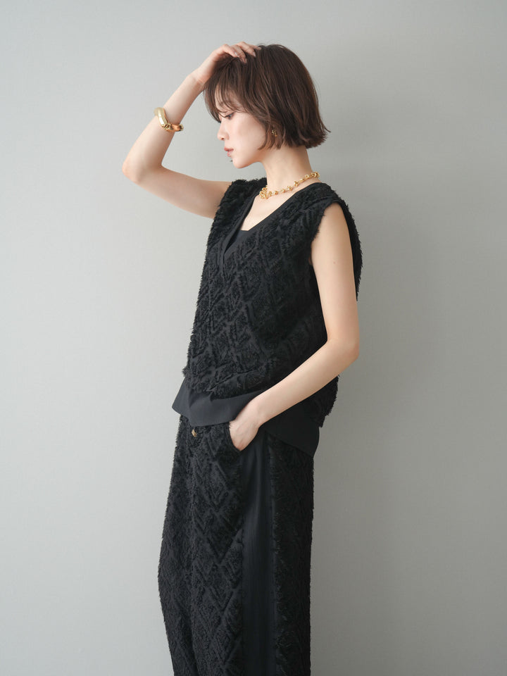 [SET]フリンジレイヤードVネックノースリーブ+選べるアクセセット(2set)