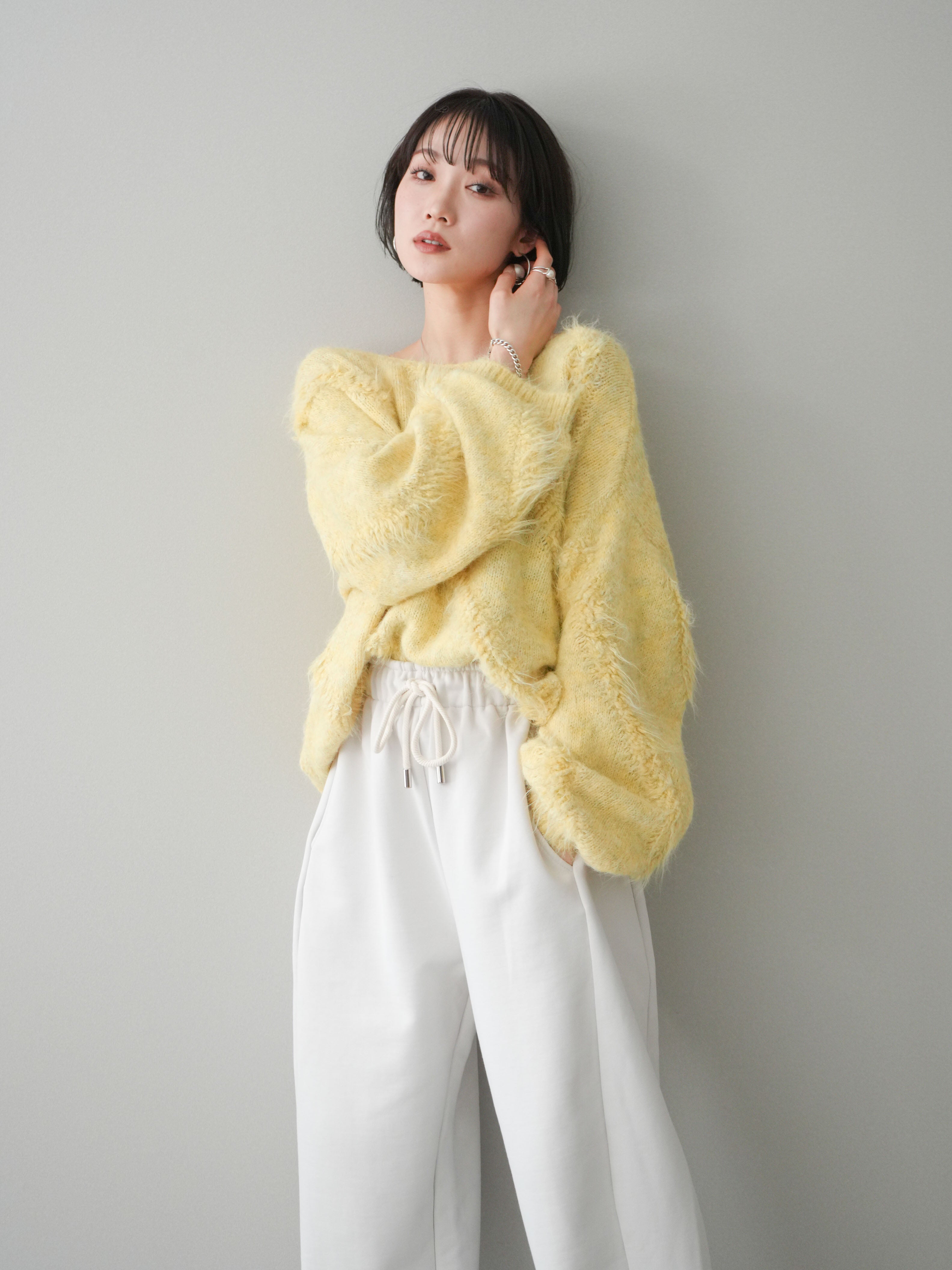 予約]シャギーデザインニットプルオーバー/yellow – Lumier