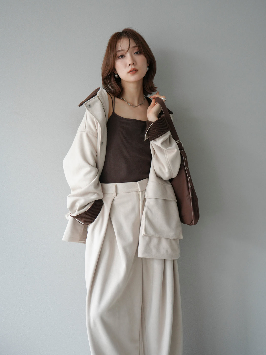 [予約]コーデュロイ襟スウェードミドルジャケット /エクリュ