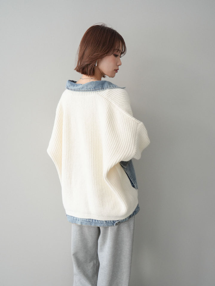 [予約]デニムドッキングオーバーニットジャケット/offwhite